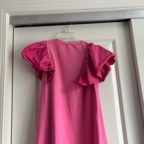 TCEC Candy Pink Knit Ruffle Sleeve Mini Dress Sz M Coquette Twee - Picture 3 of 11